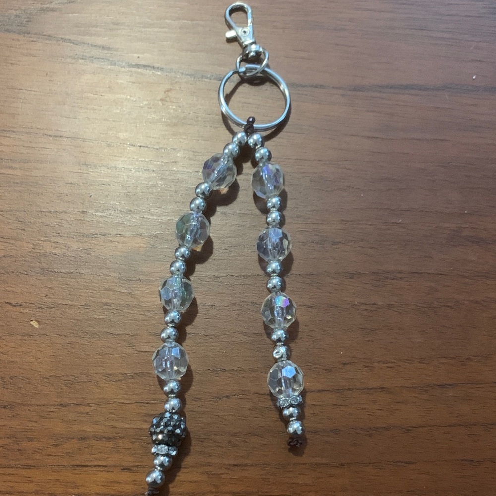 Vintage Crystal Jewelry Silver Beaded Keychain